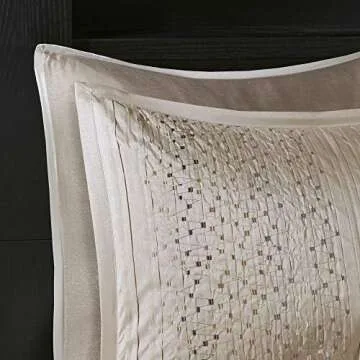 Madison Park Camelia Cozy Comforter Set-Trendy Design All Season Down Alternative Luxury Bedding with Matching Shams, Decorative Pillows, King (104 in x 92 in), Natural 8 Piece