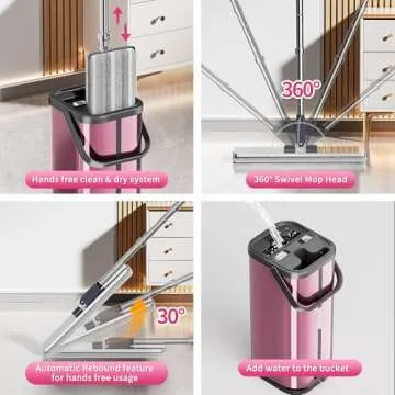 SWIFTIRON Flat Mop and Bucket with Extra Refills, Hands-Free
