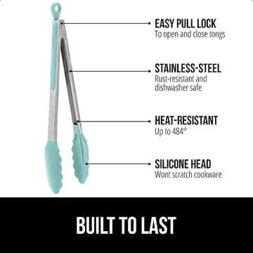 Gorilla Grip Stainless Steel Heat Resistant Kitchen Tongs for Cooking, 9 + 12 Inch, Set of 2 BBQ Ton...