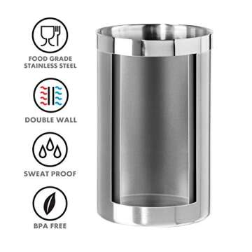 OGGI Stainless Steel Double Wall Wine Cooler - Insulated Tabletop Wine Chiller for White Wine & Champagne, Fits Most Standard Sized Bottles