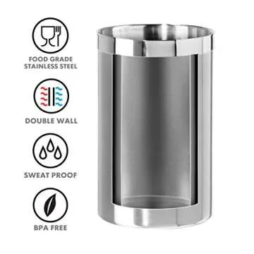 OGGI Stainless Steel Double Wall Wine Cooler - Insulated Tabletop Wine Chiller for White Wine & Champagne, Fits Most Standard Sized Bottles