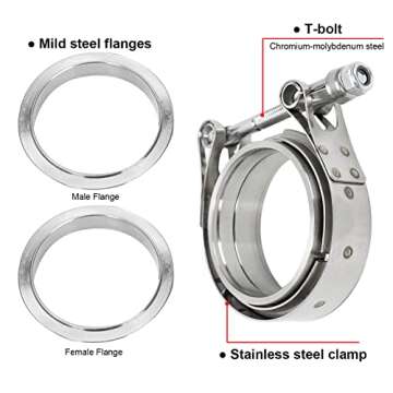 BLACKHORSE-RACING 3 Inch V Band Clamp with Male Female Flange 304 Stainless Steel, V-Band Flange Kit