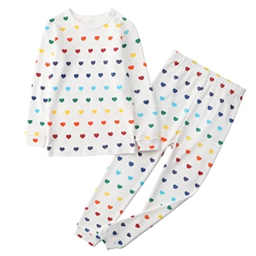 Owlivia Long Sleeve Pajama Sets for Toddlers - 100% Organic Cotton (5Y, Rainbow Hearts)