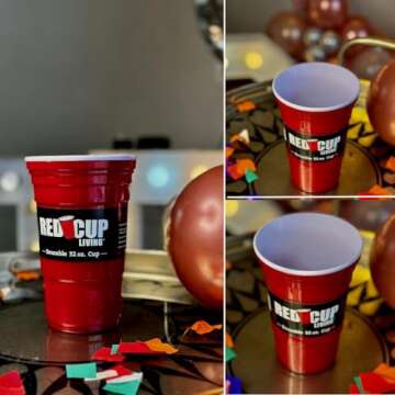Red Cup Living 32 Oz Red Cups - Reusable Large Plastic Insulated Cup, Ideal for Parties & Travel | U...