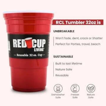 Red Cup Living 32 Oz Red Cups - Reusable Large Plastic Insulated Cup, Ideal for Parties & Travel | Unbreakable Leak-Proof Coffee Tumbler Easter Celebration Gifts, Coffee, Water, Drink Big Grip Cup