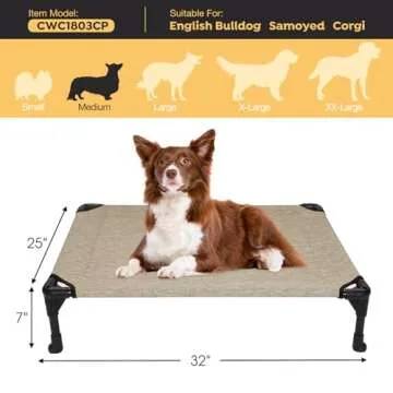 Veehoo Outdoor Elevated Dog Cot Bed, Cooling Raised Pet Bed for Medium Dogs, Washable Breathable Mesh Hammock Bed with No-Slip Feet, Indestructible Ground Off Training Platform Cot-32"x25"Beige Coffee