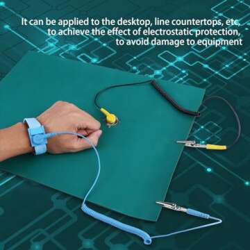 Anti Static Mat Electrostatic Discharge Anti-Static Wrist Strap + Grounding Wire + Mat Set for Computer, Laptop, Cellphone Electronics Repair