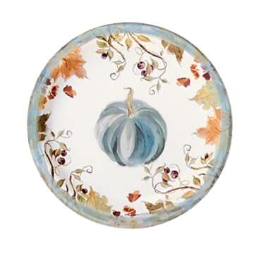 Thanksgiving Autumn Fall Harvest Teal Pumpkins 36 Disposable Plates, 6 7/8-Inch