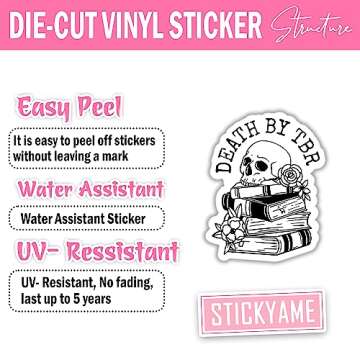 STICKYAME (3pcs) Death by TBR Sticker, Book Lover Sticker, Book Nerd Sticker, Bookish Sticker, Skull Sticker, Funny Skull Stickers, Kindle Stickers, Reading Stickers, Bookish Stickers, Bookish Water