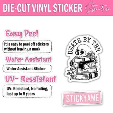 STICKYAME (3pcs) Death by TBR Sticker, Book Lover Sticker, Book Nerd Sticker, Bookish Sticker, Skull Sticker, Funny Skull Stickers, Kindle Stickers, Reading Stickers, Bookish Stickers, Bookish Water