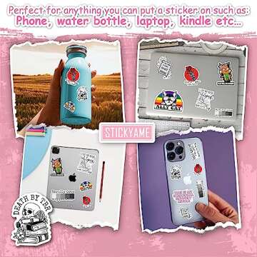 STICKYAME (3pcs) Death by TBR Sticker, Book Lover Sticker, Book Nerd Sticker, Bookish Sticker, Skull Sticker, Funny Skull Stickers, Kindle Stickers, Reading Stickers, Bookish Stickers, Bookish Water