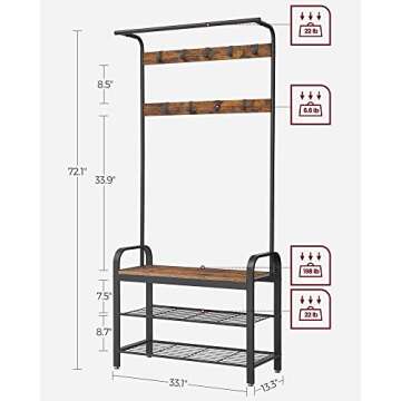 VASAGLE 4-in-1 Coat Rack with Shoe Bench
