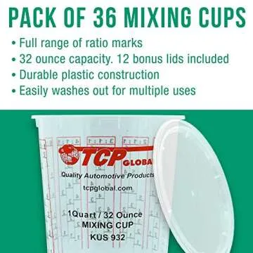 Custom Shop Paint Mixing Cups Plastic Measuring Cup Epoxy Resin, Disposable or Reusable, 32-Ounce (Quart) - Pack of 36 - Graduated, Mixing Ratios, Automotive Painting Acrylic Art Crafts