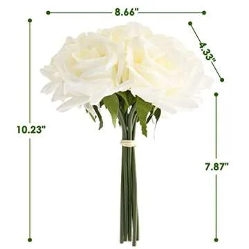 Eyamumo Fake Flowers, Faux Silk Real Touch Artificial Rose Flowers for Decoration DIY, Wedding Party, Home Office Decoration and Dining Table Centerpiece, 7Pcs (White-30cm, 30CM)
