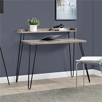 Ameriwood Home Haven Retro Computer Desk with Riser, Distressed Gray Oak