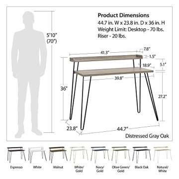 Ameriwood Home Haven Retro Computer Desk with Riser, Distressed Gray Oak
