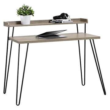 Ameriwood Home Haven Retro Computer Desk with Riser, Distressed Gray Oak