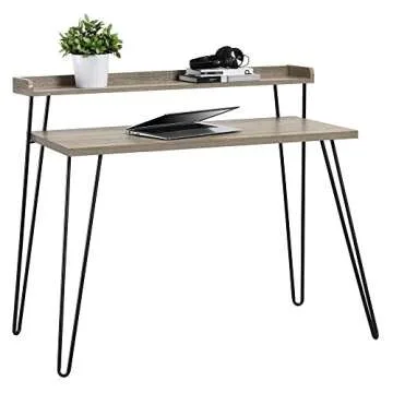 Ameriwood Home Haven Retro Computer Desk with Riser, Distressed Gray Oak