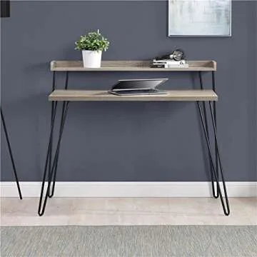 Ameriwood Home Haven Retro Computer Desk with Riser, Distressed Gray Oak