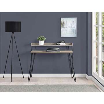 Ameriwood Home Haven Retro Computer Desk with Riser, Distressed Gray Oak