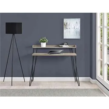 Ameriwood Home Haven Retro Computer Desk with Riser, Distressed Gray Oak