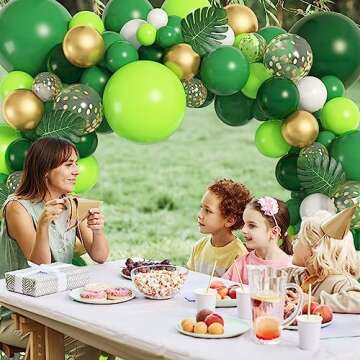 Amandir 163Pcs Jungle Party Balloons Garland Arch Kit, Gold Lime Green Balloons with Artificial Tropical Palm Leaves for Dinosaur Safari Decorations Wild One Birthday St Patricks Day Party Supplies
