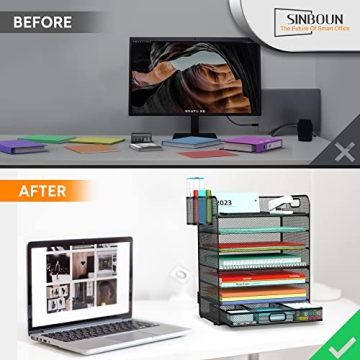 Sinboun 7-Tier Metal Desk Organizer with Drawer
