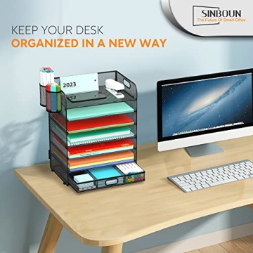 Sinboun 7-Tier Metal Desk Organizer with Drawer