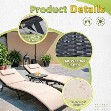 Flamaker 3pc Outdoor Chaise Lounge Set with Cushions