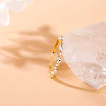 SHINYSO 14K Gold Plated Wedding Band for Women Thin Stacking Ring Half Cubic Zirconia Eternity Engagement Ring Size 7