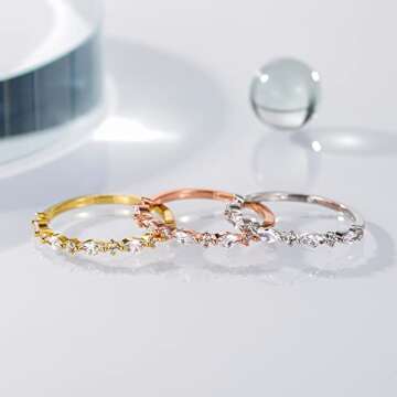 SHINYSO 14K Gold Plated Wedding Band for Women Thin Stacking Ring Half Cubic Zirconia Eternity Engagement Ring Size 7