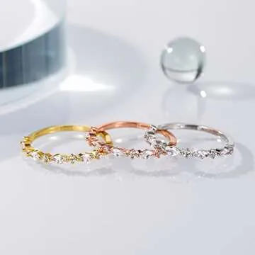 SHINYSO 14K Gold Plated Wedding Band for Women Thin Stacking Ring Half Cubic Zirconia Eternity Engagement Ring Size 7