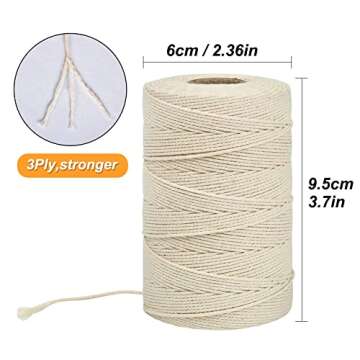 Tenn Well Cooking Twine, 3Ply 656Feet 1mm Food Safe Cotton Kitchen String Butchers Twine for Roasting, Trussing Turkey, Tying Meat, Making Sausage, Baking and More