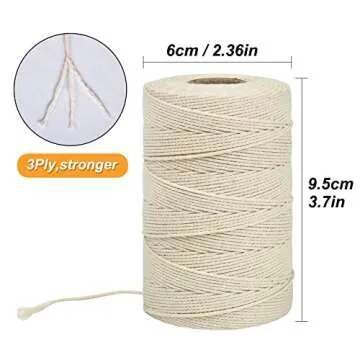Tenn Well Cooking Twine, 3Ply 656Feet 1mm Food Safe Cotton Kitchen String Butchers Twine for Roasting, Trussing Turkey, Tying Meat, Making Sausage, Baking and More