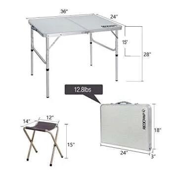 REDCAMP 3ft Folding Picnic Tables with 2 Stools Set, Lightweight Portable Outdoor Camping Table with Adjustable Heights Aluminum Legs, White