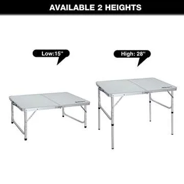 REDCAMP 3ft Folding Picnic Tables with 2 Stools Set, Lightweight Portable Outdoor Camping Table with Adjustable Heights Aluminum Legs, White