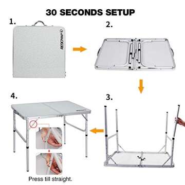 REDCAMP 3ft Folding Picnic Tables with 2 Stools Set, Lightweight Portable Outdoor Camping Table with Adjustable Heights Aluminum Legs, White