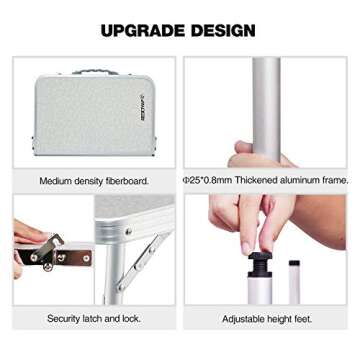 REDCAMP 3ft Folding Picnic Tables with 2 Stools Set, Lightweight Portable Outdoor Camping Table with Adjustable Heights Aluminum Legs, White