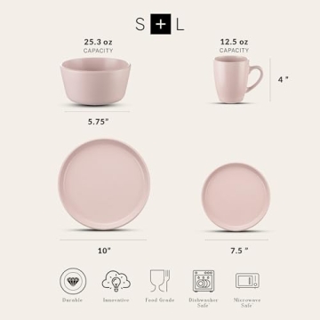 Stone Lain Albie Modern Dinnerware Set for 4, Pink