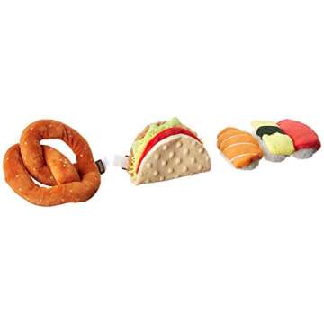 P.L.A.Y. Cute Plush Dog Toys - International Classic Food Themed Durable Plush Squeaker Chew Toys, G...
