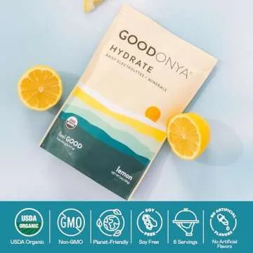 GOODONYA Organic Hydration Electrolyte Powder | Lemon, Coconut Water, Magnesium, Himalayan Pink Salt | Only 1g Sugar, No Artificial Flavors | USDA Organic & Plant-Based | 42 Servings