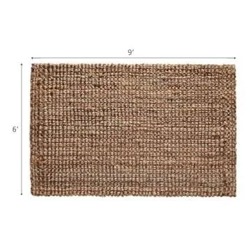 IRONGATE Jute Handspun Area Rug - Premium Jute Handwoven Reversible Chunky Textured Tan Beige Neutral Throw Accent Rug Carpet - Rustic Farmhouse Living Room Bedroom Den Study Décor - 6' x 9' Natural