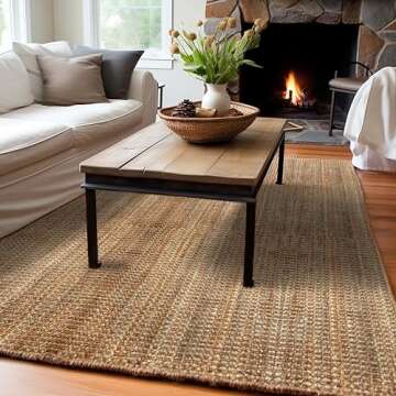 IRONGATE Jute Handspun Area Rug - Premium Jute Handwoven Reversible Chunky Textured Tan Beige Neutral Throw Accent Rug Carpet - Rustic Farmhouse Living Room Bedroom Den Study Décor - 6' x 9' Natural