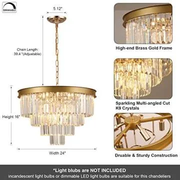 A AXILIXI Gold Crystal Chandelier for Dining Room