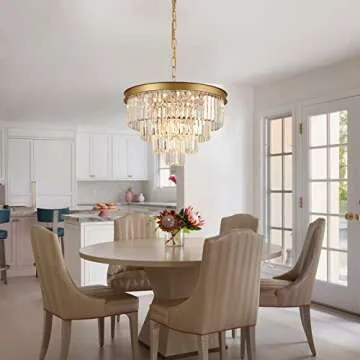 A AXILIXI Gold Crystal Chandelier for Dining Room