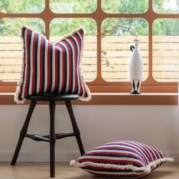 Komollocoe Farmhouse Boho Throw Pillow Covers 18x18 Inch Set of 2 for Couch Living Room Outdoor Bed Decorative Striped Tassels Accent Cushion Cases Spring Fall Decor (Red- Navy, 18x18 Inch)