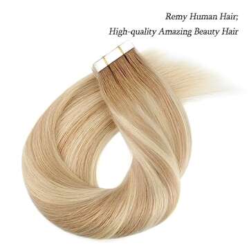 ABH AmazingBeauty Hair Semi-permanent Pre-taped Rooted Highlight Tape in Hair Extensions Human Hair, Real Remy Human Hair, Dark Dirty Blonde-Platinum Blonde with Ash Brown Root R8-12-60, 20 Inch