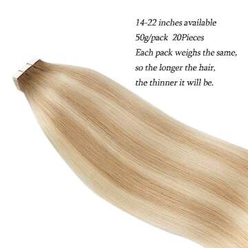 ABH AmazingBeauty Hair Semi-permanent Pre-taped Rooted Highlight Tape in Hair Extensions Human Hair, Real Remy Human Hair, Dark Dirty Blonde-Platinum Blonde with Ash Brown Root R8-12-60, 20 Inch