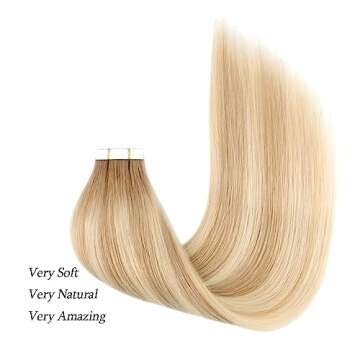 ABH AmazingBeauty Hair Semi-permanent Pre-taped Rooted Highlight Tape in Hair Extensions Human Hair, Real Remy Human Hair, Dark Dirty Blonde-Platinum Blonde with Ash Brown Root R8-12-60, 20 Inch