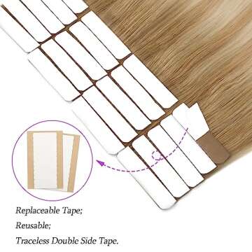 ABH AmazingBeauty Hair Semi-permanent Pre-taped Rooted Highlight Tape in Hair Extensions Human Hair, Real Remy Human Hair, Dark Dirty Blonde-Platinum Blonde with Ash Brown Root R8-12-60, 20 Inch
